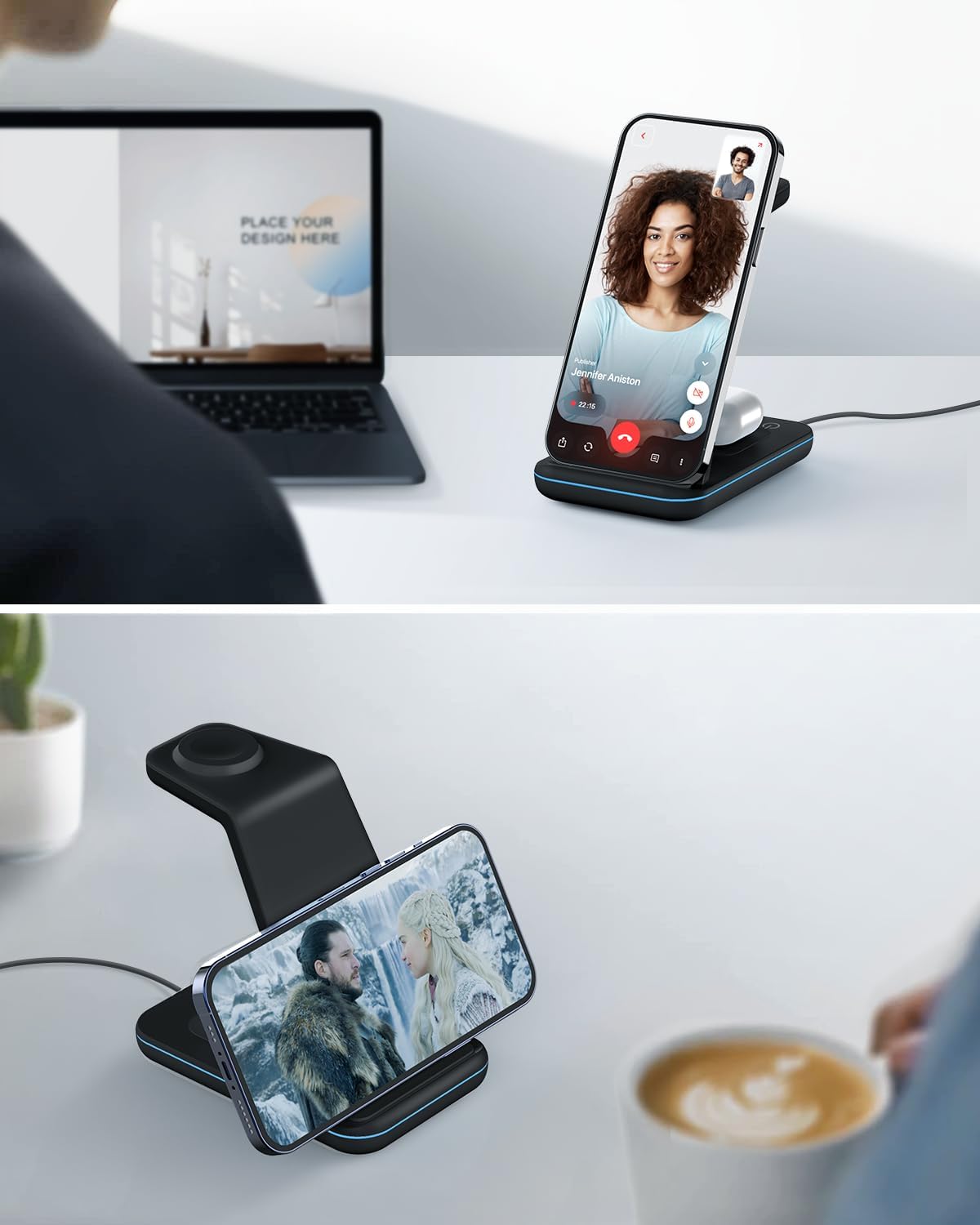 JoyGeek 3 in 1 Charging Station for Apple Devices, Wireless Charger Stand for iPhone 17/16/15/14/13/12/11/SE/X Pro Max Plus - Apple Watch 11/10/9/Ultra 2/8/SE/7/6/5 - AirPods Pro 2/3/2