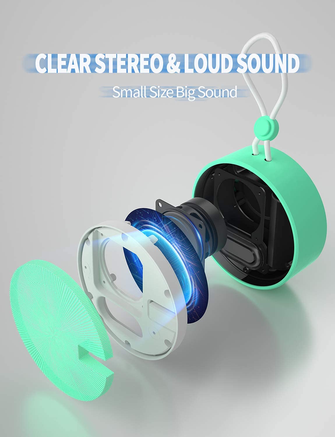 INSMY C12 IPX7 Waterproof Shower Bluetooth Speaker, Portable Small Speaker, Speakers Bluetooth Wireless Loud Clear Sound Support TF Card Suction Cup for Kayak Canoe Beach Gift (Black)