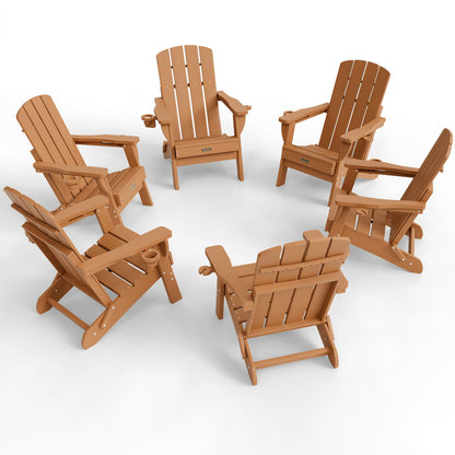 Folding Adirondack Chair, HDPE Adirondack Chairs with 2 Cup Holder, Plastic All-Weather Fire Pit Chairs, Outdoor Lawn Chair for Patio Garden (Grey)