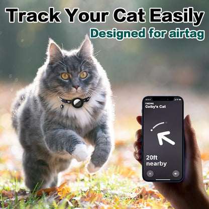 Airtag Cat Collar Breakaway, Cat Collar with Air Tag Holder(Black) | Safety Breakaway Buckle, Reflective Strip, Lightweight, Bell, 0.4 Inches in Width, Adjustable Size to Fit Different Cats