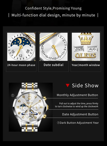 OLEVS Skeleton Men Watches Automatic Business Luxury Diamond Self Winding Watch for Men Stainless Steel Calendar Wrist Watch