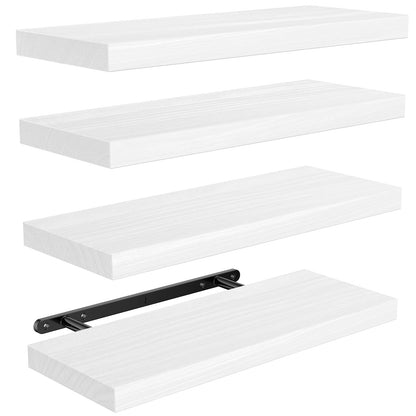 AMADA HOMEFURNISHING Floating Shelves, Paulownia Wood Wall Shelves for Bathroom/Living Room/Bedroom/Kitchen/Home Office, Natural Wood Floating Shelf for Home Storage & Organization, Set of 4, AMFS40BN