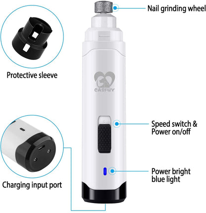 Casfuy Dog Nail Grinder Upgraded - Professional 2-Speed Whisper-Quiet Electric Pet Nail Trimmer Painless Paws Grooming & Smoothing for Small Medium Large Dogs & Cats (Dark Blue)