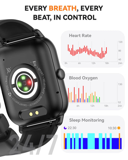Smart Watches for Men Women, Fitness Tracker with Activity Counter/Sleep Monitor, IP68 Waterproof Smart Watch for Android iPhone iOS Compatible (Jet Black, 1.83)