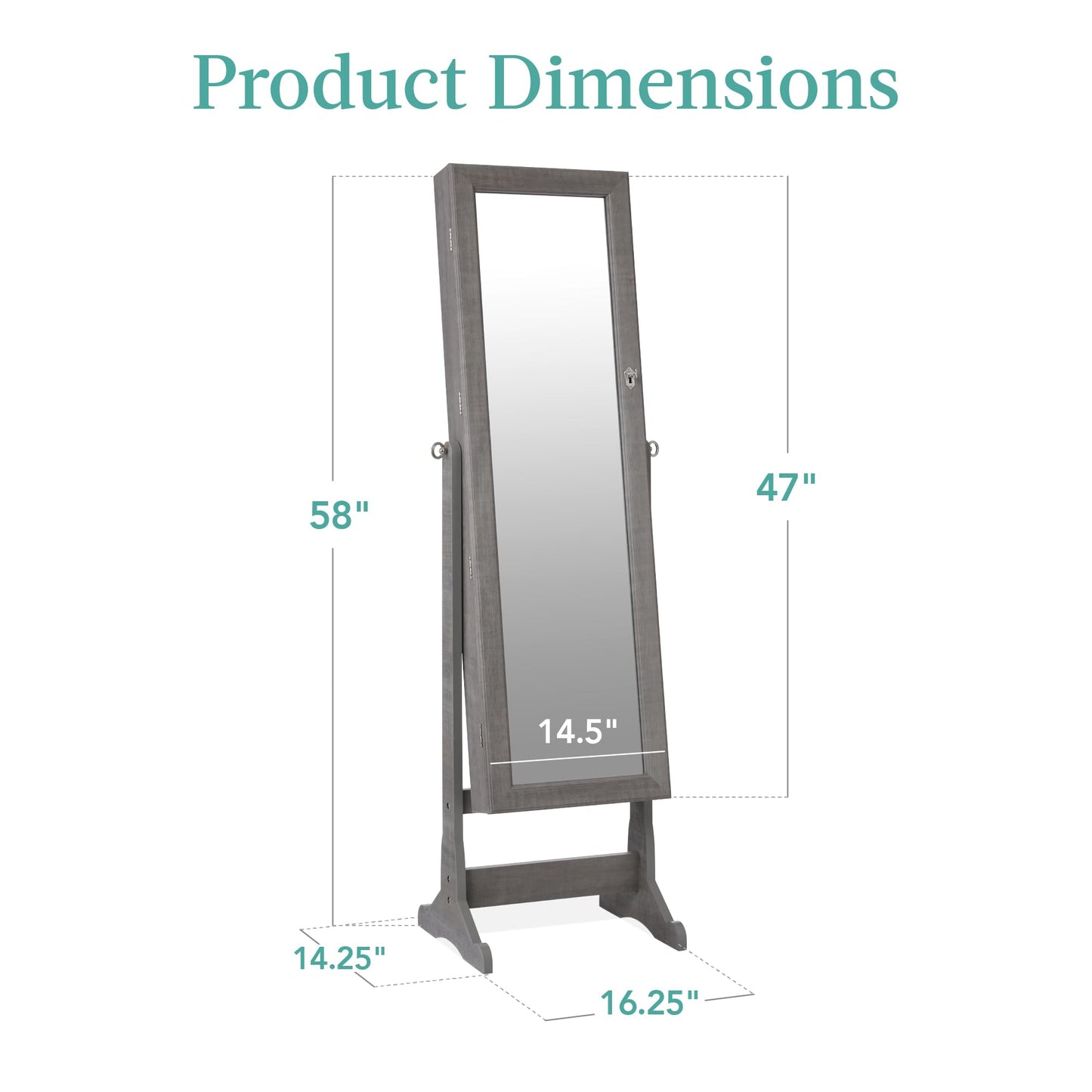 Best Choice Products Freestanding Jewelry Armoire Cabinet, Full Length Standing Mirror, Lockable Makeup Storage Organizer, w/Velvet Lining, 3 Angles, Lock, Accessory Pouch, 5 Shelves - White