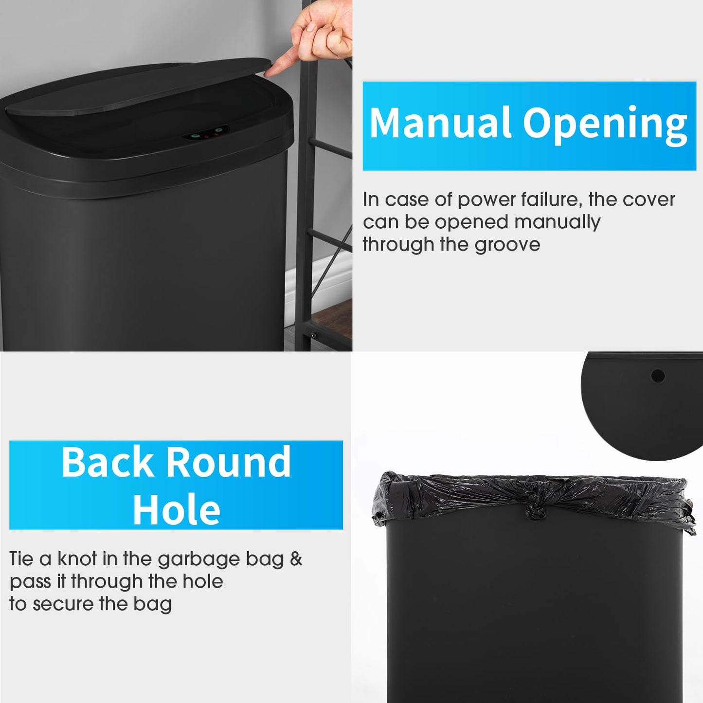 BestOffice | 13 Gallon Trash Can with Lid | Automatic Touchless Garbage Can | Odor Control | Modern Oval Design | Easy to Clean | Stainless Steel | Fits Any Kitchen, Bathroom, Office or Home