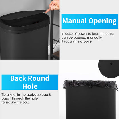 BestOffice | 13 Gallon Trash Can with Lid | Automatic Touchless Garbage Can | Odor Control | Modern Oval Design | Easy to Clean | Stainless Steel | Fits Any Kitchen, Bathroom, Office or Home