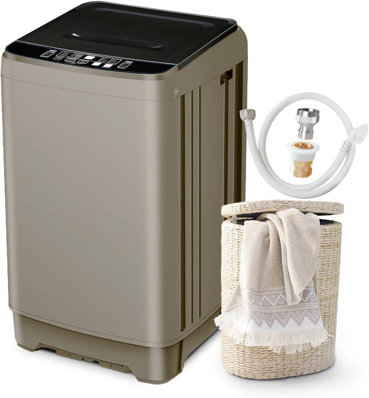 Portable Washing Machine, 17.7lbs Full-Automatic Small Washing Machine for Apartment, 10 Wash Programs with Drain Hose Dorm Size Portable Washer for RV, Home, College, Grey