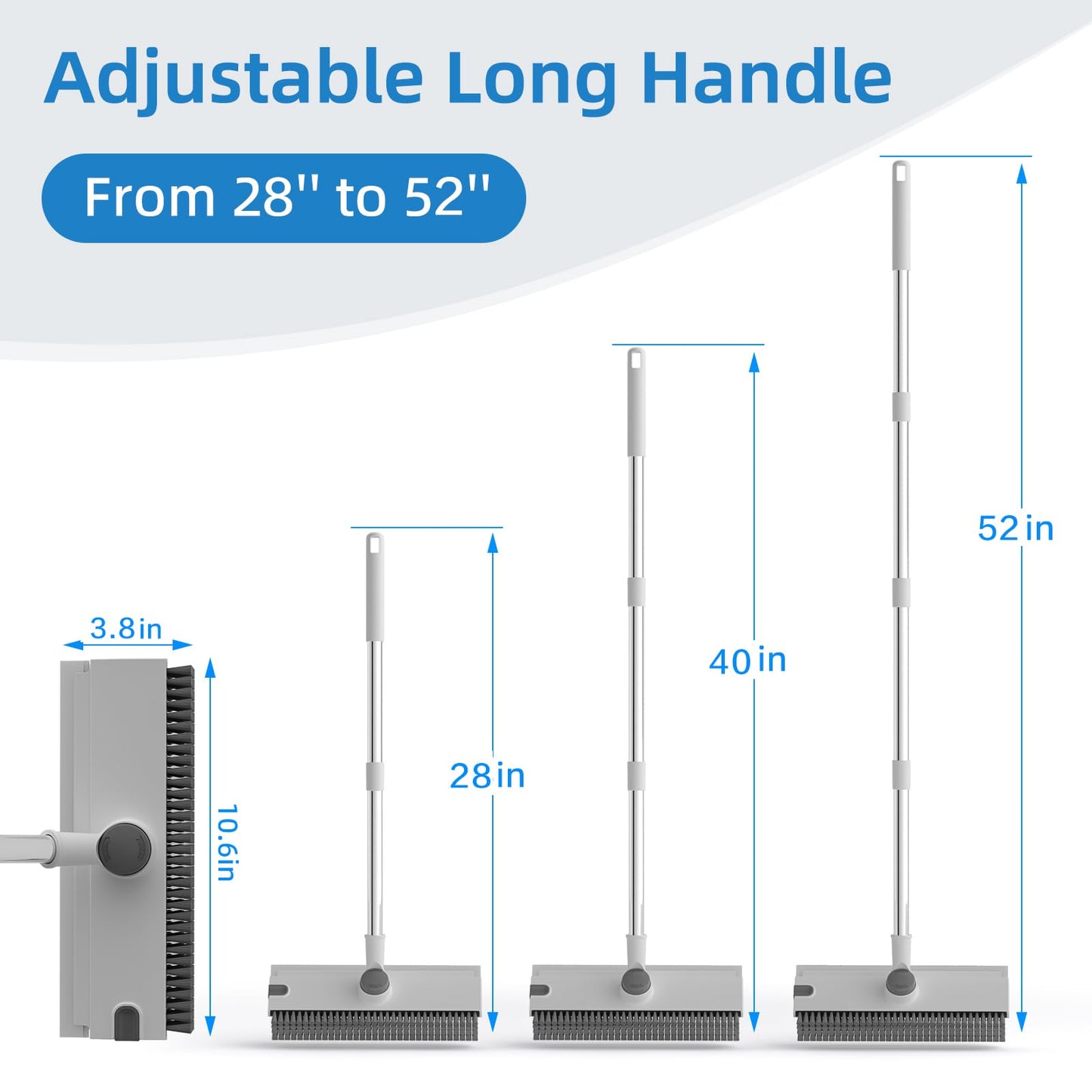 Scrub Brush with Long Handle, Floor Scrub Brush Squeegee Broom for Cleaning, 3 in 1 Shower Scrubber Floor Broom Squeegee for Concrete Tile Wall Deck Patio White
