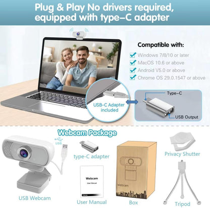 Webcam HD 1080p ,Live Streaming HD Camera with Stereo Microphone, PC Desktop or Laptop USB Webcam with 110 Degree View Angle, for Switch 2,Video Calling, Recording, Conferencing, Streaming, Gaming