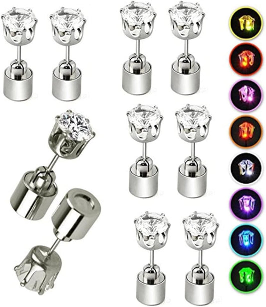 LED Light Up Earrings, LED Studs Earrings Party Flashing Blinking Stainless Steel Earring - 5 Pairs Color Changing Glow Stud Earrings Halloween Christmas Gifts for Women Men Girlfriend Boyfriend