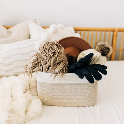Light Honey Cotton Rope Baskets for Shelves, Set of 3 - 15"×10"×9½" - Woven Storage Baskets for Organizing - Closet, Nursery, Bedroom, Playroom - Toys, Books, Towels, Clothes