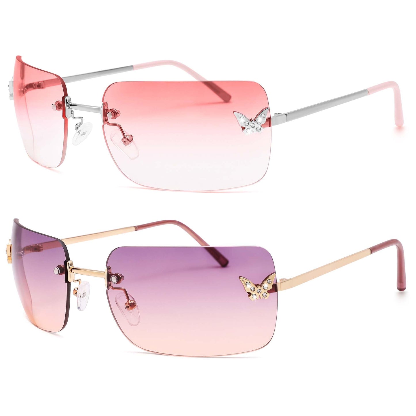 Y2k Sunglasses for Women - Trendy Rimless 2000s Fashion Sun Glasses Rave Shades