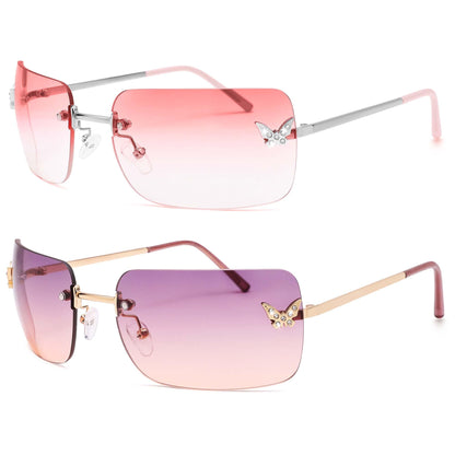Y2k Sunglasses for Women - Trendy Rimless 2000s Fashion Sun Glasses Rave Shades