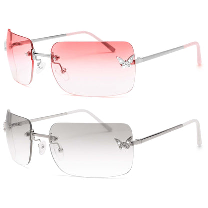 Y2k Sunglasses for Women - Trendy Rimless 2000s Fashion Sun Glasses Rave Shades