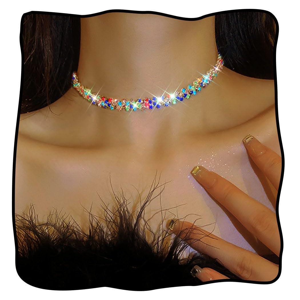 JEAIRTS Rhinestone Choker Necklace Gold Diamond Neck Chain Costume Jewelry