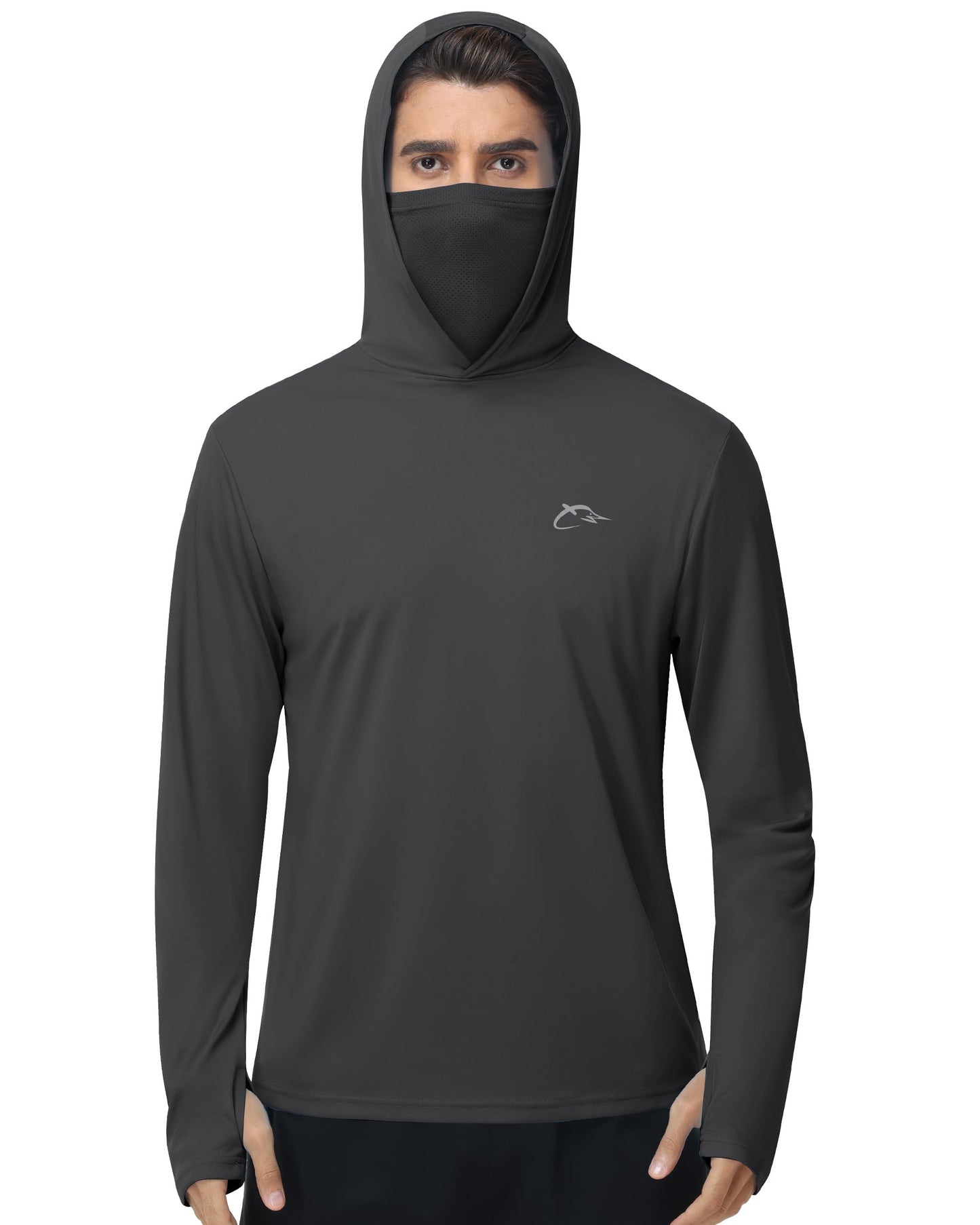 FISHEAL Men's Performance Fishing Hoodie Shirt - UPF 50+ UV Sun Protection Long Sleeve Shirts with Mesh Face Mask
