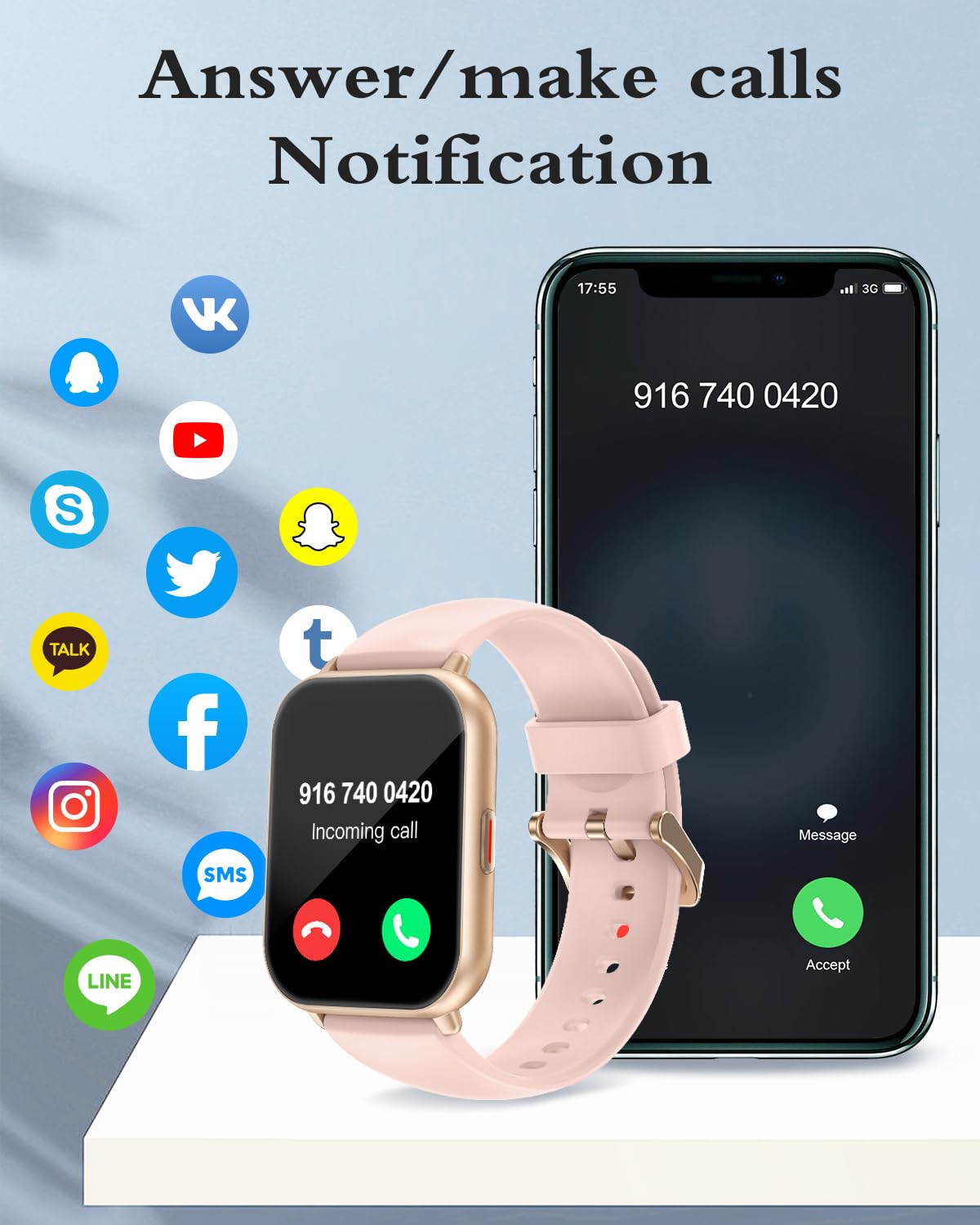 RUIMEN Smart Watches for Women Men (Answer/Make Calls, 2 Bands Included), 1.8" Smartwatch for iOS/Android Phones, Fitness Tracker Heart Rate/Sleep Monitor Digital Watch Waterproof Milky White