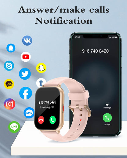 RUIMEN Smart Watches for Women Men (Answer/Make Calls, 2 Bands Included), 1.8" Smartwatch for iOS/Android Phones, Fitness Tracker Heart Rate/Sleep Monitor Digital Watch Waterproof Milky White