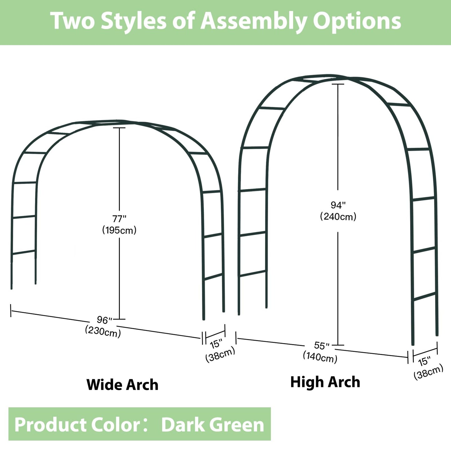 RUBFAC 7.8ft Garden Arch Trellis for Climbing Plants Outdoor, Metal Arch Frame Garden Arbors and Arches, Outdoor Archway for Flower Vines Wedding Bridal Party Decoration, Black