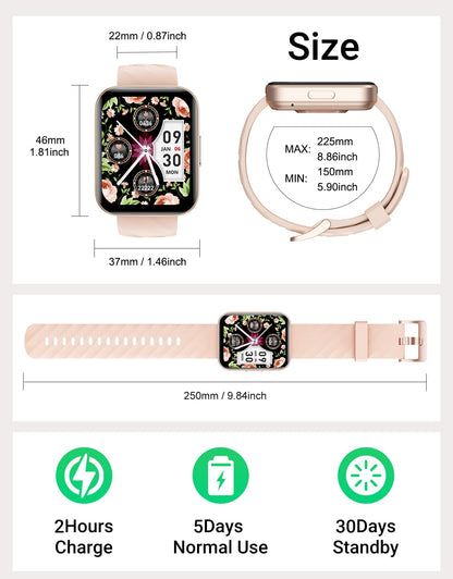 Smart Watch (Answer/Make Calls), 1.85" Smart Watches for Men Women Digital Watch Fitness Tracker with 100+ Sport Modes Heart Rate Monitor for iOS Android Phones Waterproof Black