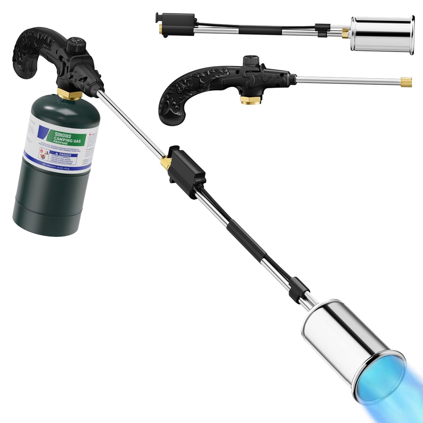 Sondiko Propane Torch Weed Burner, High Output Weed Torch Flamethrower, 30" Detachable Long Arm Heavy Duty Blow Torch For Garden, Wood, Ice, Snow, Melting(PROPANE TANK NOT INCLUDED)