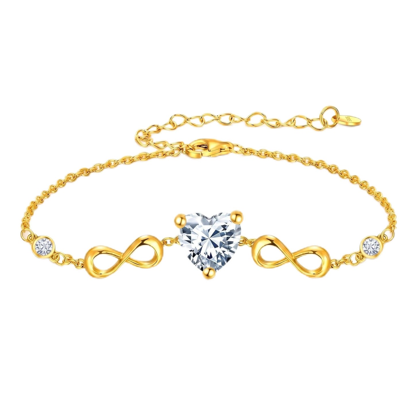 14K Gold Infinity Birthstone Bracelets for Women, Infinity Love Heart Birthstone Link Bracelets for Women, 14K Gold Plated Jewelry Birthday Gifts for Wife Girlfriend Mom, 7+2 Inch
