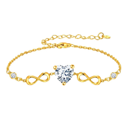14K Gold Infinity Birthstone Bracelets for Women, Infinity Love Heart Birthstone Link Bracelets for Women, 14K Gold Plated Jewelry Birthday Gifts for Wife Girlfriend Mom, 7+2 Inch