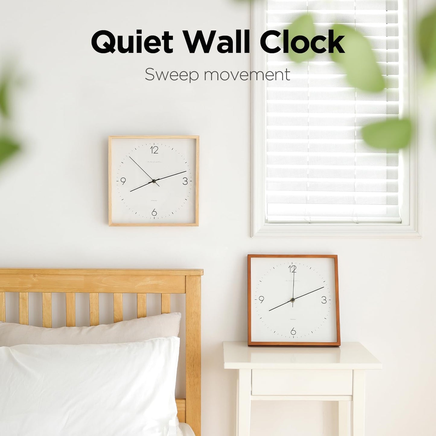 mooas Wooden Frame Flatwood Wall Clock,12" Non-Ticking Sweep Movement Decorative Battery Operated Wall Clock for Home Living Room Kitchen Bedroom Office School (Dark Brown)