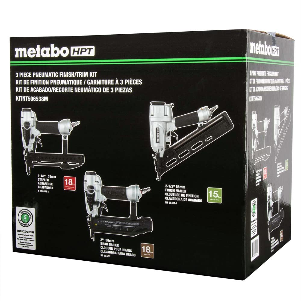 Metabo HPT 15 Gauge Angled Finish Nailer, Selective Actuation, NT65MA4 | Pneumatic Power Tool, Air Duster Included, 1-1/4 to 2-1/2 in Fasteners, Crown & Base Molding Applications