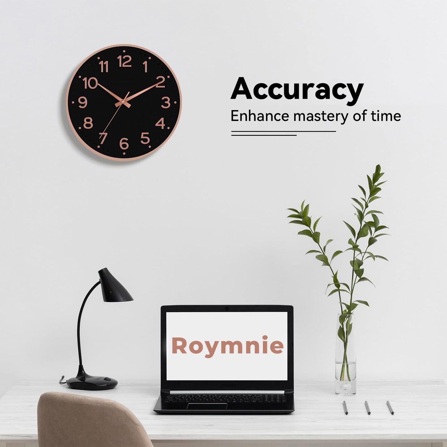 Roymnie Wall Clock Green, Silent Wall Clocks Battery Operated 8 Inch-Modern Non Ticking Analog Clock Decorative for Kitchen Office Bathroom Bedroom(Gold)
