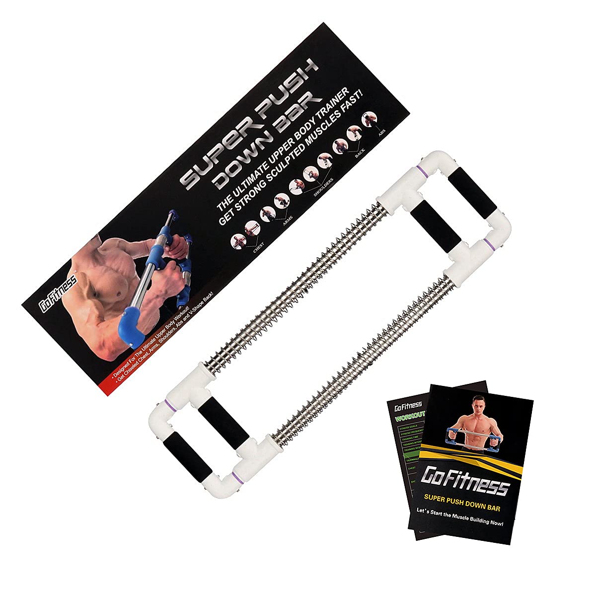 GoFitness Push Down Bar, Chest Exerciser at Home Workout Equipment | Upper Body Strength Trainer for Chest, Arm, Shoulder, Back and Abs, Home Fitness Equipment