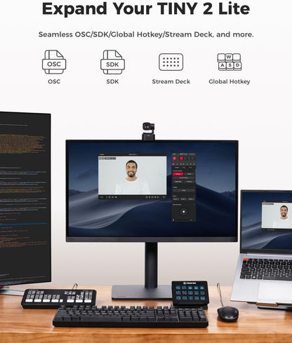 OBSBOT Tiny 2 Lite 4K Webcam for PC, AI Tracking PTZ Streaming Camera with 1/2" Sensor, Gesture Control, 60 FPS, HDR, Microphones, Web Camera for Desktop Computer, Laptop, Meeting, Video Calls, etc.