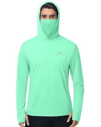 FISHEAL Men's Performance Fishing Hoodie Shirt - UPF 50+ UV Sun Protection Long Sleeve Shirts with Mesh Face Mask