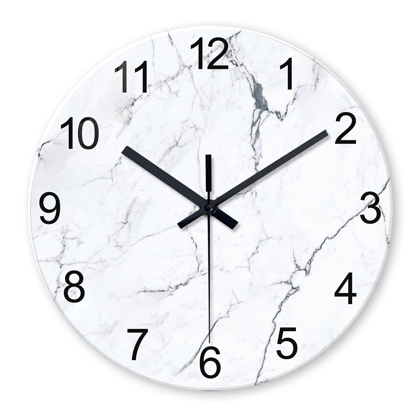 White Marble Glass Wall Clocks Battery Operated 12 Inch Abstract Decorative Analog Wall Clocks for Living Room Bedroom Office Silent Wall Clock Modern