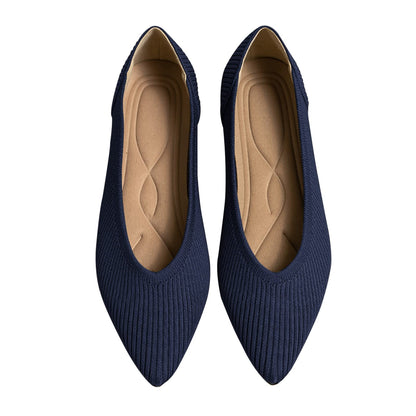 TINGRISE Women's Flats Shoes Pointed Toe Knit Ballet Comfortable Dressy Slip On Flat