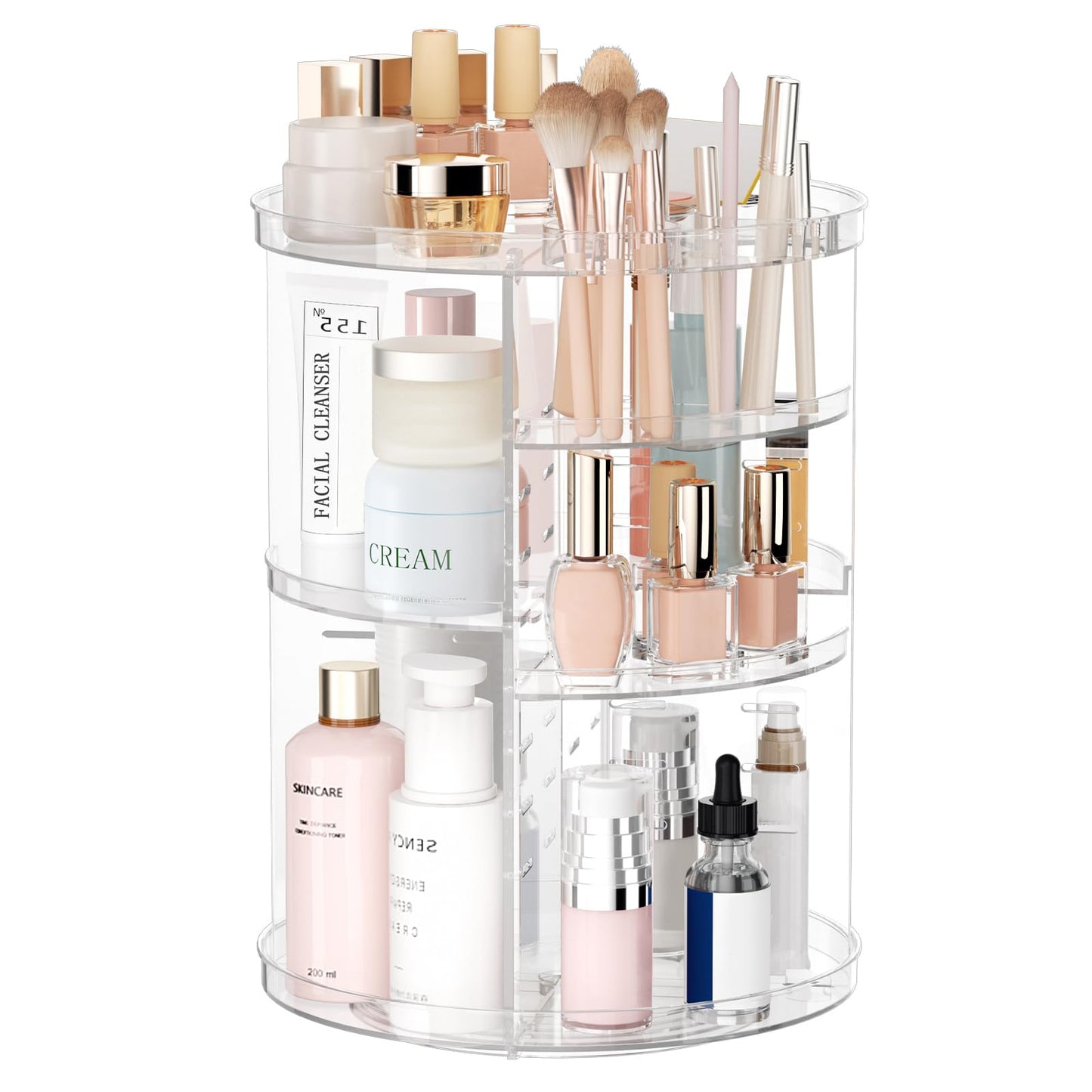 Rotating Makeup Organizer, DIY 8 Adjustable Layers Spinning Skincare Storage, Cosmetic Display Case with Brush Holder and Perfume Tray, Multi-Function Vanity Bathroom Countertop Organizer Black