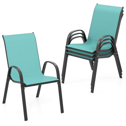 Tangkula Patio Dining Chairs Set of 4, Outdoor Stackable All Weather Heavy Duty Dining Chairs Set with Armrests, Support 330 LBS, for Poolside, Backyard, Garden, Deck, Front Porch (Brown)
