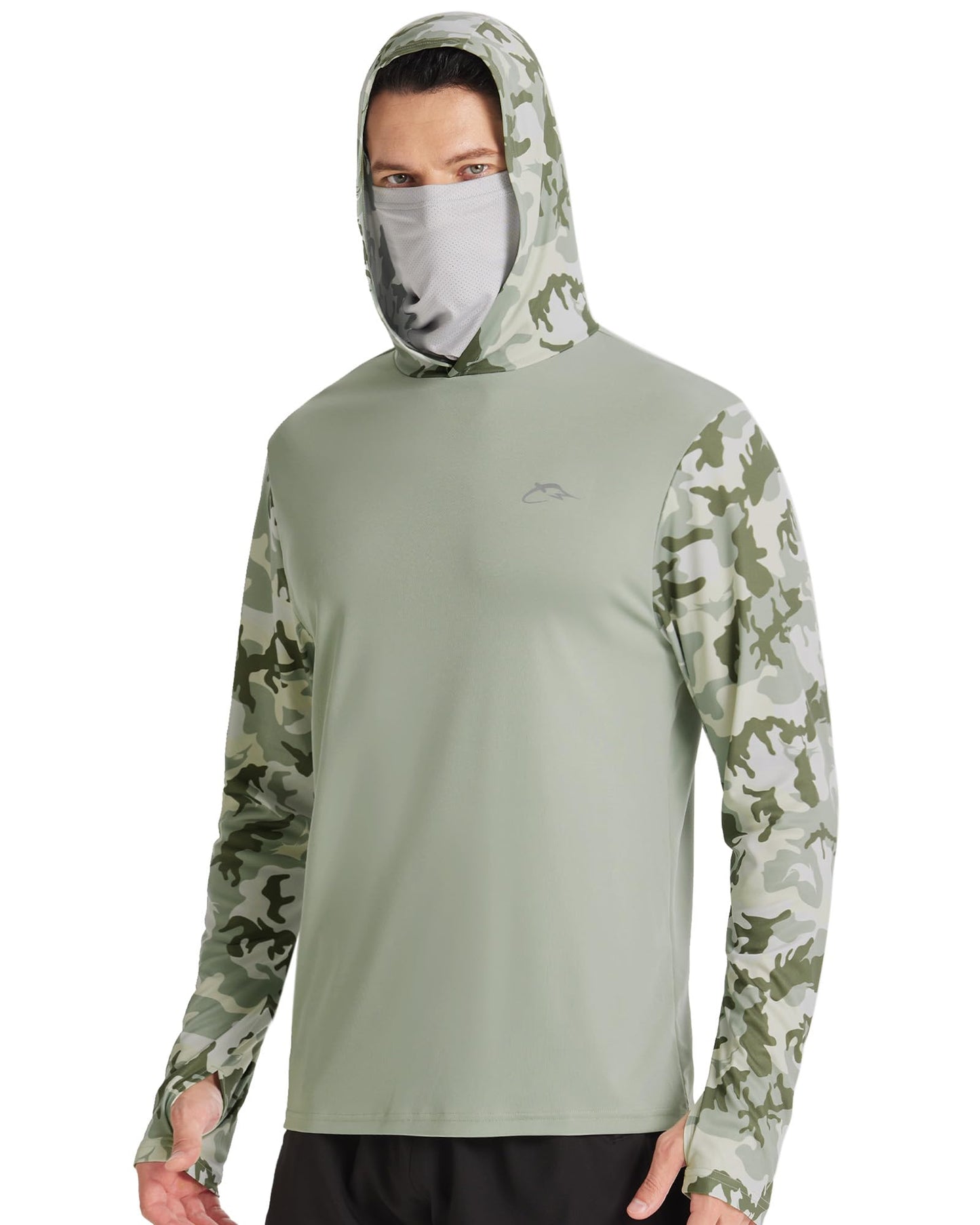 FISHEAL Men's Performance Fishing Hoodie Shirt - UPF 50+ UV Sun Protection Long Sleeve Shirts with Mesh Face Mask