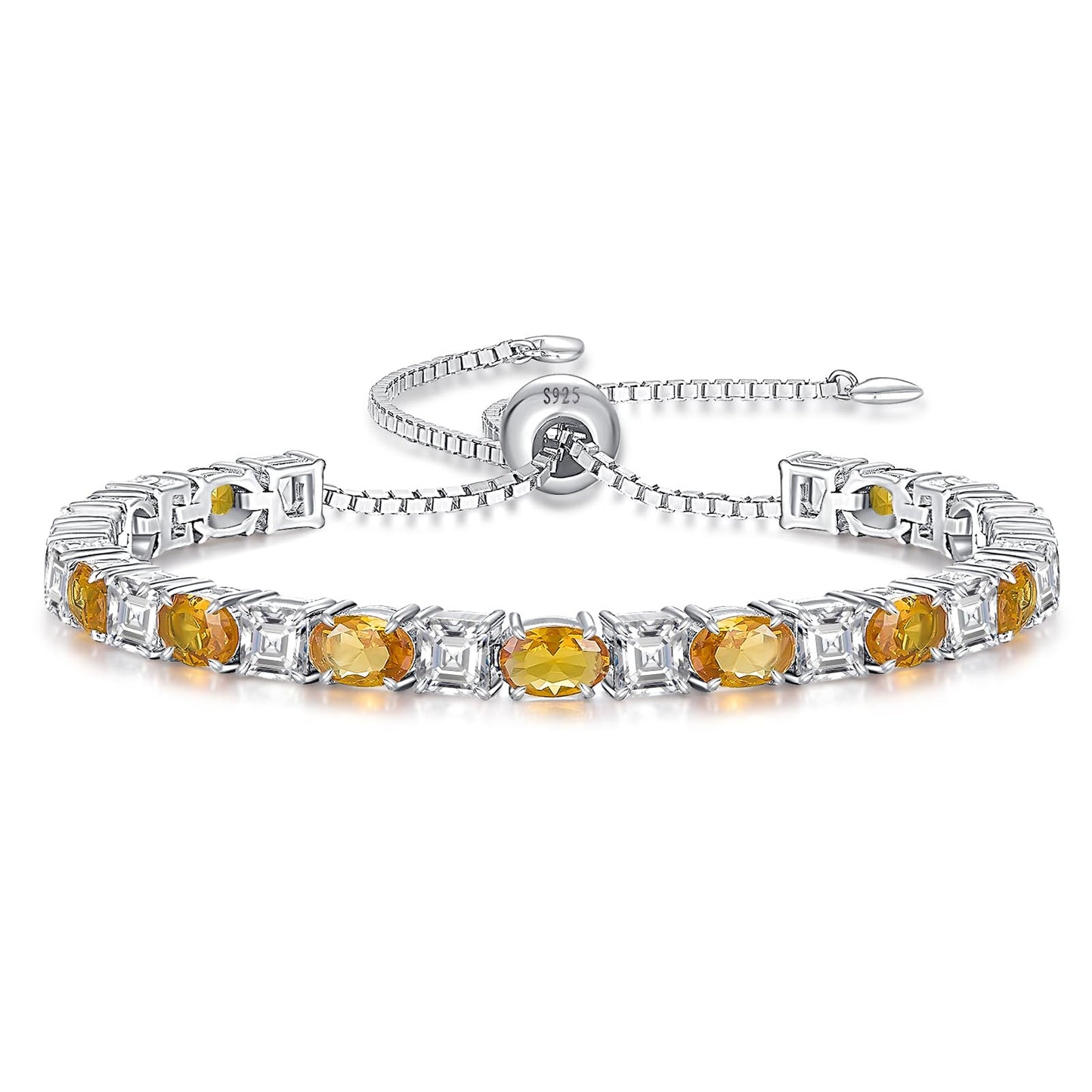Sterling Silver Birthstone Bracelets for Women White Gold Tennis Bracelets Adjustable Chain 6-9 Inchs Jewelry Hypoallergenic Anniversary Birthday Gifts for Women Mom Wife Her