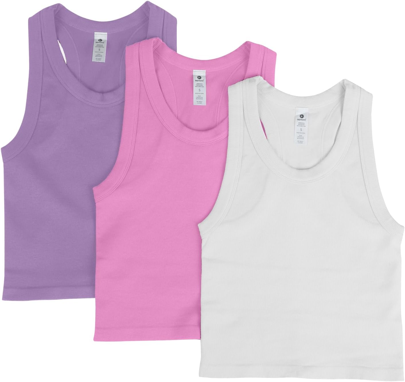 90 Degree By Reflex Womens Seamless Tank Ribbed Fitted Racerback Waist-Length Top 3 Pack