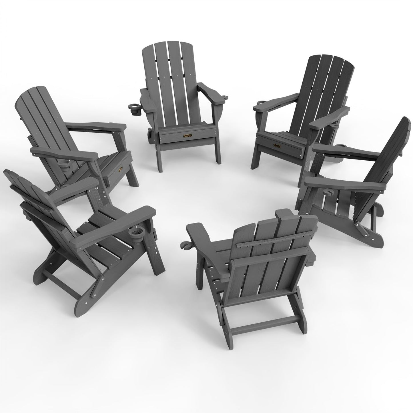 Folding Adirondack Chair, HDPE Adirondack Chairs with 2 Cup Holder, Plastic All-Weather Fire Pit Chairs, Outdoor Lawn Chair for Patio Garden (Grey)