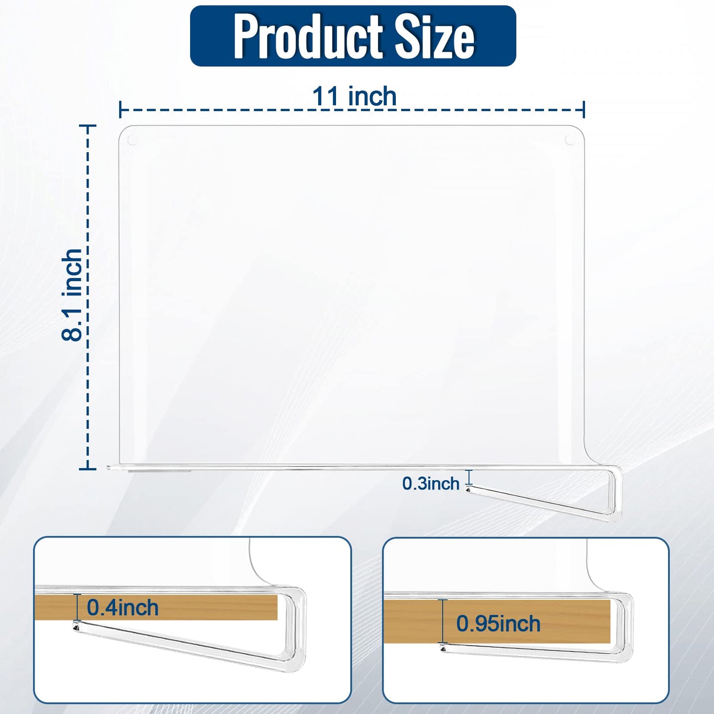 BAUMFEUER 12 Pack Clear Acrylic Shelf Dividers for Closet Shelf Organizer of Bedroom Kitchen Office Bathroom Organizer for Clothes Books Hats and Handbags