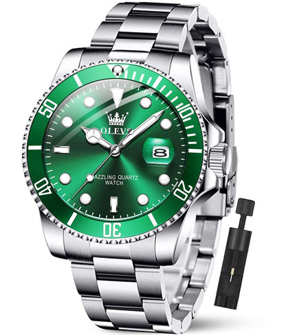 OLEVS Luxury Watches for Men Big Face Stainless Steel Business Dress Analog Quartz Watch with Day Waterproof Luminous Mens Wrist Watch
