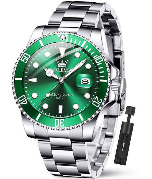 OLEVS Luxury Watches for Men Big Face Stainless Steel Business Dress Analog Quartz Watch with Day Waterproof Luminous Mens Wrist Watch