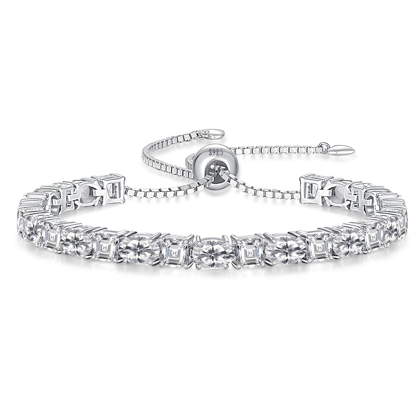 Sterling Silver Birthstone Bracelets for Women White Gold Tennis Bracelets Adjustable Chain 6-9 Inchs Jewelry Hypoallergenic Anniversary Birthday Gifts for Women Mom Wife Her