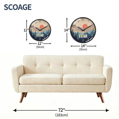 Wilderness Sunset Wall Clock, 12 Inch Silent Non-Ticking Battery Operated Analog Clock with LCD Date Day Temp Display, Decorative for Living Room, Bedroom, Kitchen, Office, Farmhouse, Cabin