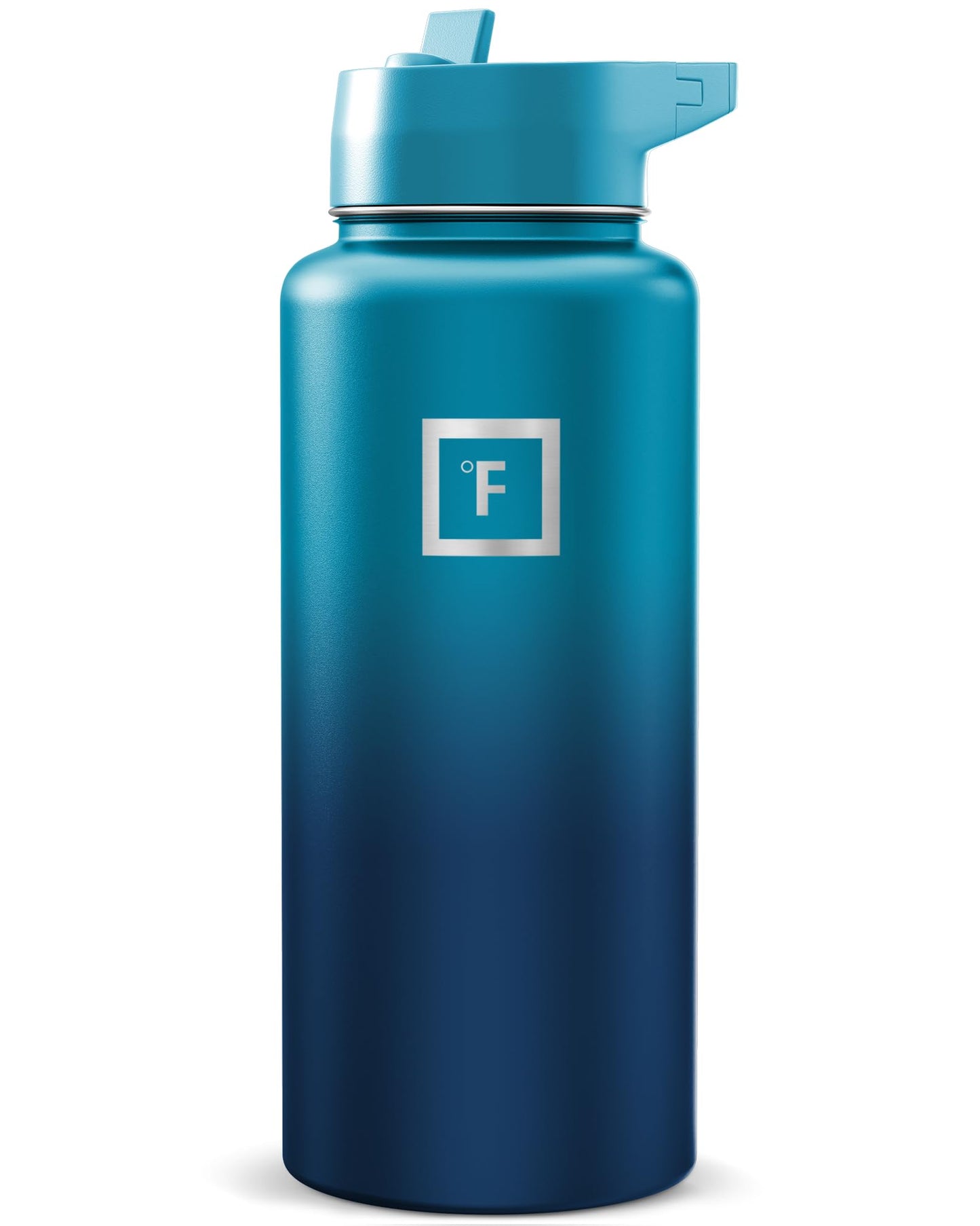 IRON °FLASK Camping & Hiking Hydration Flask with Straw, Wide Mouth Insulated Stainless Steel Sports Water Bottle - Midnight Black 24 oz - Straw (1 Lid)