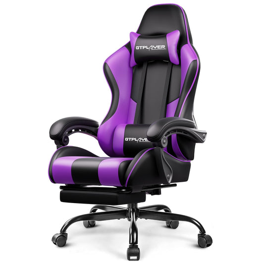 GTPLAYER Gaming Chair, Computer Chair with Footrest and Lumbar Support, Height Adjustable Game Chair with 360°-Swivel Seat and Headrest and for Office or Gaming (Pearl White)