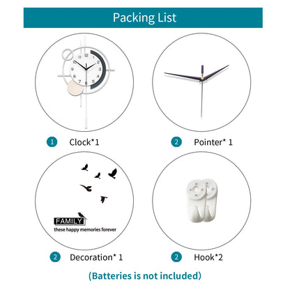 Wall Clock Decorative Large Modern Wall Clock Silent Non-Ticking Battery Operated Gold Unique Pendulum Clock for Living Room,Bedroom,Office,Kitchen,Bathroom,Wall Decor 13.8x21.9in